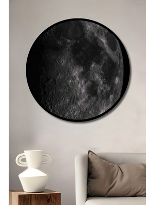 Teona Ahşap Çerçeve Görünümlü Ayın Gizemi Dekoratif Ahşap Mdf  Yuvarlak