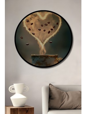 Teona Ahşap Çerçeve Görünümlü Kahve Aşkı Dekoratif Ahşap Mdf  Yuvarlak