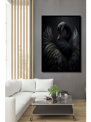 Teona Ahşap Çerçeve Görünümlü Siyah Kuğu Ahşap Mdf Dekoratif  Dikdörtgen