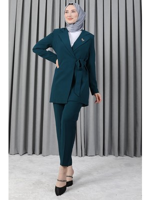 Giza Store Taşlı Broşürlü Takım Koyu Petrol