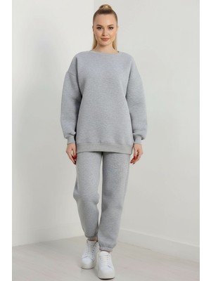 Gigi Giyim Bisiklet Yaka Düz Renk Üç Ip Kadın Eşofman Takım