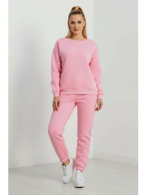 Gigi Giyim Bisiklet Yaka Düz Renk Üç Ip Kadın Eşofman Takım