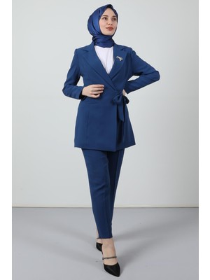 Giza Store Taşlı Broşürlü Takım Koyu Mavi