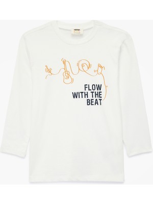 Koton Pamuklu Bisiklet Yaka Baskılı Uzun Kollu Tişört