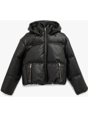 Koton Fermuarlı Uzun Kollu Kapüşonlu Kapitone Şişme Mont