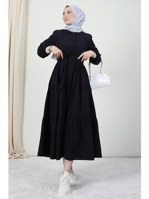 Giza Store Standart Yaka Düğmeli Elbise Lacivert