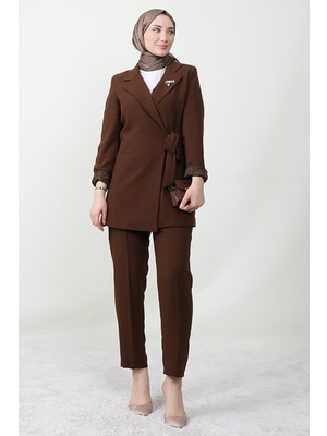 Giza Store Taşlı Broşürlü Takım Kahve