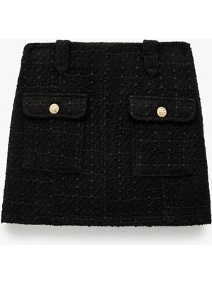 Koton Metal Aksesuarlı Cep Detaylı Mini A Kesim Tüvit Etek