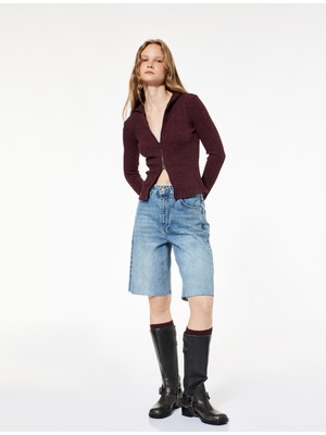 Koton Slim Fit Kapüşonlu Uzun Kollu Dokulu Fermuarlı Hırka