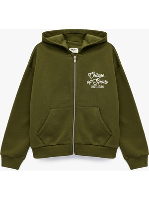 Koton Şardonlu Uzun Kollu Kapşonlu Fermuarlı Sweatshirt