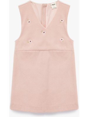 Koton Nakış Detaylı V Yaka Kolsuz Kadife Jile Elbise