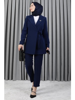 Giza Store Taşlı Broşürlü Takım Lacivert