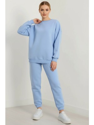 Gigi Giyim Bisiklet Yaka Düz Renk Üç Ip Kadın Eşofman Takım