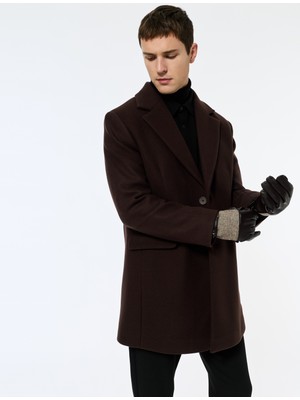 Koton Uzun Kollu Kapaklı Cepli Düğmeli Mono Yaka Kaşe Kaban