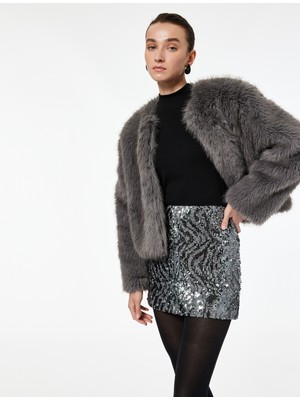 Koton Normal Bel Pullu Payetli Mini Etek