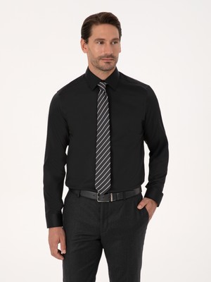 Cacharel Erkek Siyah Slim Fit %100 Pamuk Non Iron Kolay Ütülenebilir Klasik Gömlek 50314613-VR046