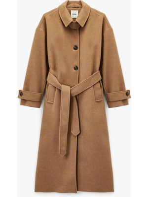 Koton x Şahika Ercümen - Kemerli Kaban Yakası Apoletli Kaşe Uzun Kollu Cepli