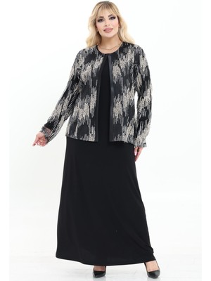 Ladies First Büyük Beden 4016 Siyah-Altın Ceket+Elbise Takım