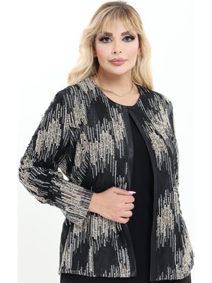 Ladies First Büyük Beden 4015 Siyah-Altın Ceket+Bluz Takım