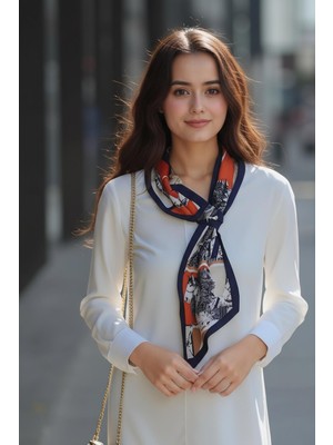 Walkenzo Asil At Figürlü Ipeksi Şık Kravat Formlu Kadın Fular