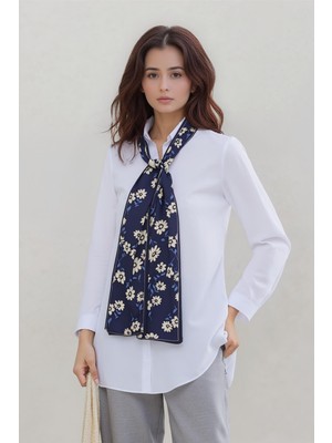 Walkenzo Çiçek Desenli Çift Taraflı Ipeksi Zarif Twilly Kadın Atkı Fular