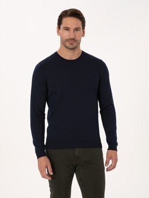 Cacharel Erkek Lacivert Slim Fit Yün Karışımlı Bisiklet Yaka Basic Triko Kazak 50318854-VR033