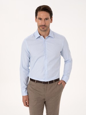 Cacharel Erkek Açık Mavi Slim Fit %100 Pamuk Klasik Yaka Oxford Gömlek 50318293-VR003