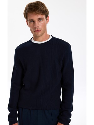 Jeep Bisiklet Yaka Basic Düz Lacivert Erkek Kazak J4WM-KZK4300