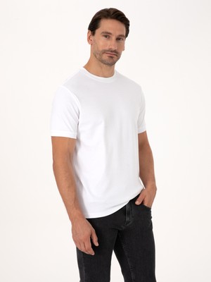 Cacharel Erkek Beyaz Regular Fit %100 Pamuk Bisiklet Yaka Basic T-shirt 50319801-VR013