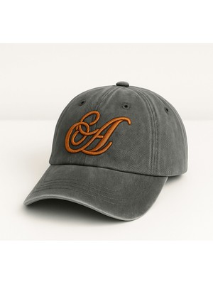 Tesbihane Isme Özel Harf Nakışlı Siyah Vintage Stil Eskitme Kumaş Ayarlanabilir Unisex Beyzbol Şapkası