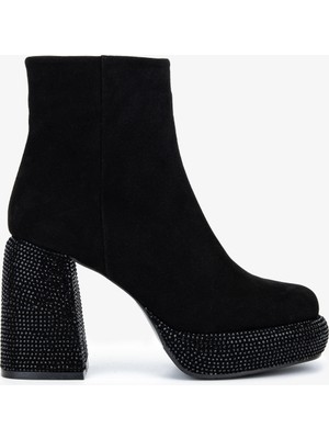 Valmenti Kadın Hakiki Deri Siyah Süet Topuklu Bot 492 4110 Bn Bot SK25-26 Sıyah Suet