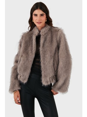 Lazzerini Tiziana Regular Fit Bisiklet Yaka Fermuarlı Kürk Bayan Kürk 68912359939