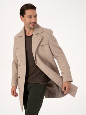 Cacharel Erkek Bej Regular Fit Yün Karışımlı Kaban Kaşe 50311634-VR011