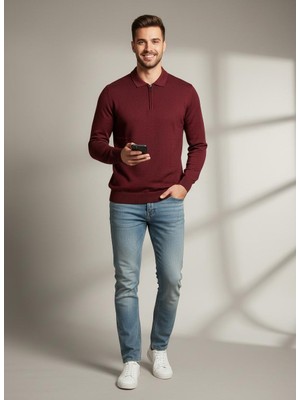 Nakşi Giyim Erkek Yarım Fermuar Polo Yaka Triko Kazak