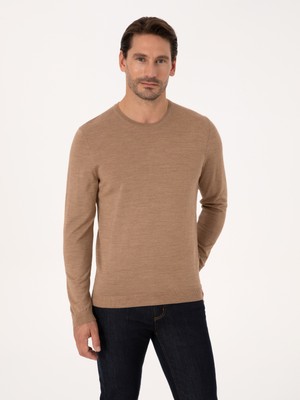 Cacharel Erkek Camel Slim Fit Yün Karışımlı Bisiklet Yaka Basic Triko Kazak 50318854-VR015