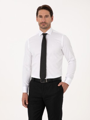 Cacharel Erkek Beyaz Slim Fit %100 Pamuk Yarım İtalyan Yaka Klasik Gömlek 50318216-VR013