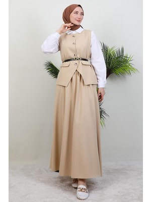 Giza Store Yelekli Etekli Takım Krem