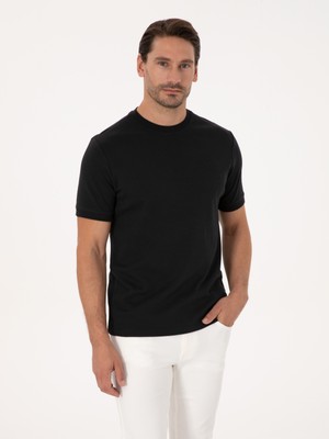 Cacharel Erkek Siyah Regular Fit %100 Pamuk Bisiklet Yaka Basic T-shirt 50319801-VR046