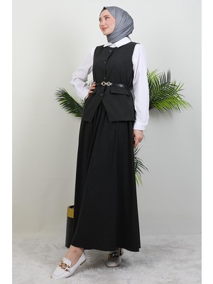 Giza Store Yelekli Etekli Takım Koyu Gri