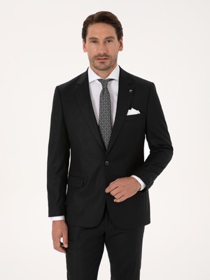Cacharel Erkek Siyah Slim Fit Yün Karışımlı Mikro Desenli Klasik Ceket 50310061-VR046
