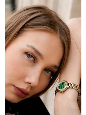 Ferro FL21493A-D6 Quartz Çelik Altın/gri Yeşil Kadran 28 mm Kadın Kol Saati