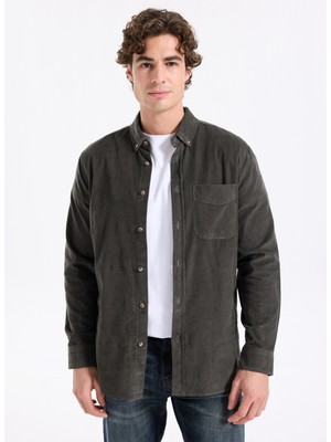 Lee Cooper Wornes Erkek Kadife Uzun Kol Gömlek Yeşil