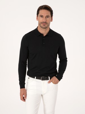 Cacharel Erkek Siyah Regular Fit Yün Karışımlı Polo Yaka Basic Triko Kazak 50318855-VR046