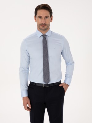 Cacharel Erkek Açık Mavi Slim Fit %100 Pamuk Yarım İtalyan Yaka Klasik Gömlek 50318216-VR003
