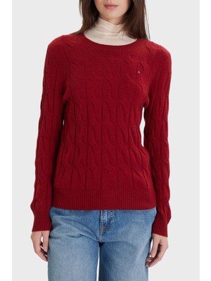 Tommy Hilfiger Yünlü Regular Fit Bisiklet Yaka Örgü Kazak Bayan Kazak WW0WW43586 Xıt