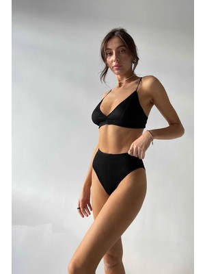 Kadın Siyah Yüksek Bel Dolgusuz Slip Takım - Modern, Konforlu ve Günlük Kombinlere Uygun