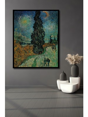 Teona Ahşap Çerçeve Görünümlü Van Gogh Yıldızlı Gece Ahşap Mdf Dekoratif Tablo Dikdörtgen Tablo