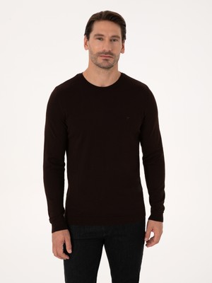 Cacharel Erkek Kahverengi Regular Fit Yün Karışımlı Fermuarlı Polo Yaka Basic Triko Kazak 50318901-VR029