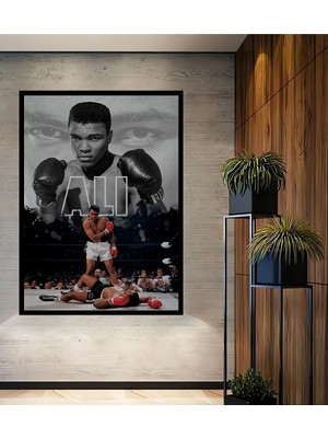 Teona Ahşap Çerçeve Görünümlü Muhammed Ali Efsanevi Ahşap Mdf Dekoratif Ev Duvar Tablo Dikdörtgen Ev Duvar Tablo