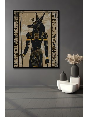Teona Ahşap Çerçeve Görünümlü Mısır Tanrısı Anubis Ahşap Mdf Dekoratif Ev Duvar Tablo Dikdörtgen Ev Duvar Tablo